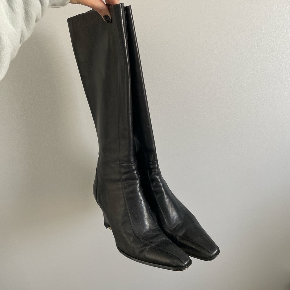 Black knee high leather boots